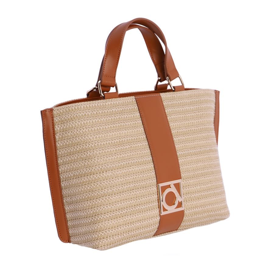Bolso de mano amichi cuero y beige frontal