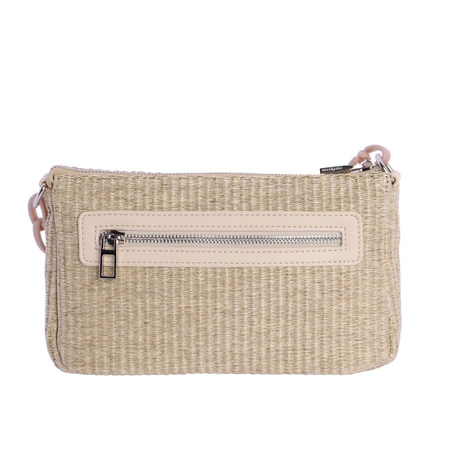Parte de atrás de bolso de rafia fina en color natural de la marca Don Algodón
