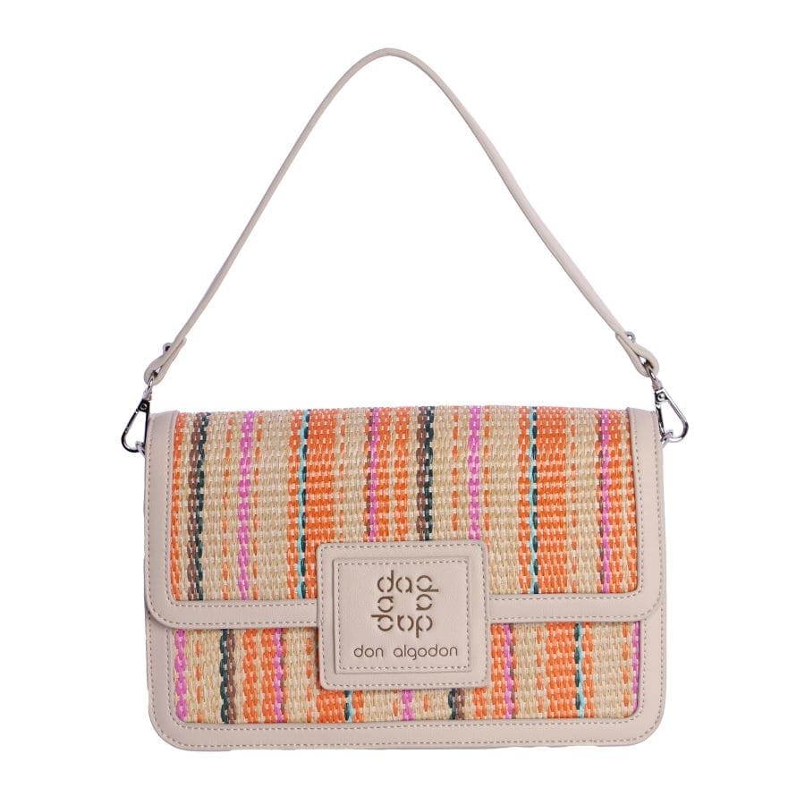 Bolso de asa combinado con rafia y polipiel blanca.