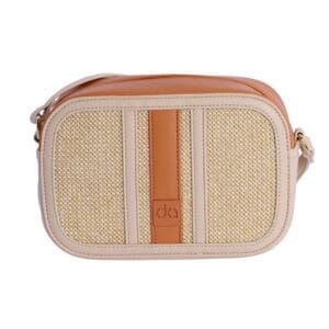 Bandolera de Don Algodon en rafia combinada en piel sintética en beige y naranja