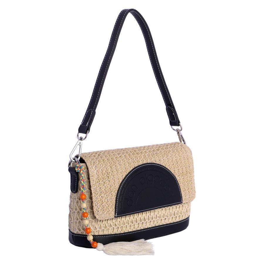Bolso de mujer de rafia en dos colores: negro y beige de Don Algodón
