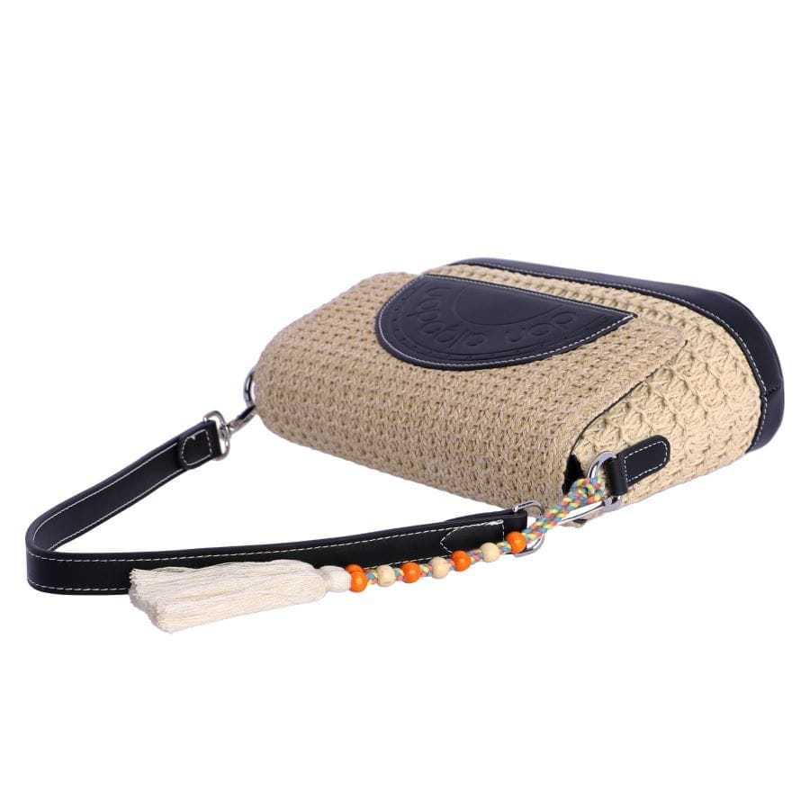 Bolso de mujer de rafia en color negro y beige de Don Algodón vista lateral