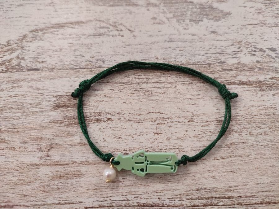 Pulsera verde de San Roque con cordón en verde y perla
