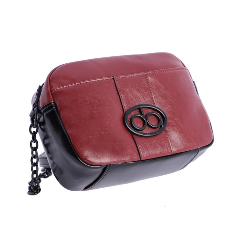 BOLSO BANDOLERA DON ALGODON EN COLOR BURDEOS Y LOGO NEGRO