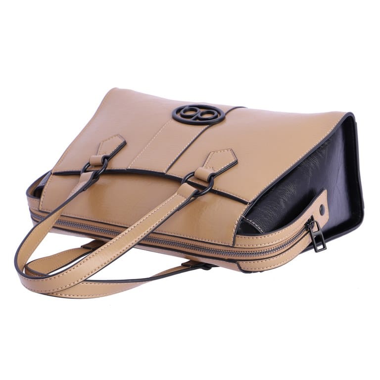 BOLSO DE DON ALGODON EN COLOR CAMEL Y NEGRO