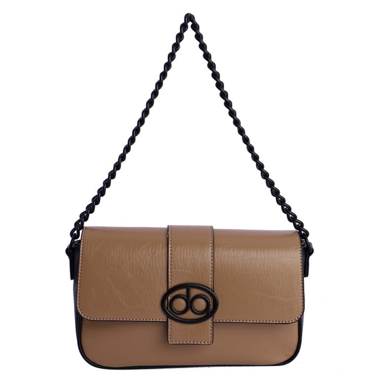 BOLSO DE SOLAPA CAMEL CON LOGO NEGRO DE DON ALGODON