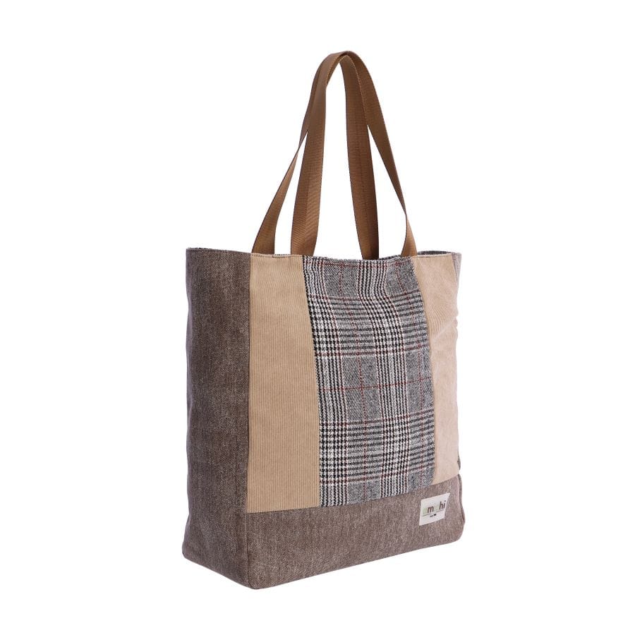 Shopper de cuadros y pana tonos tostados y negro