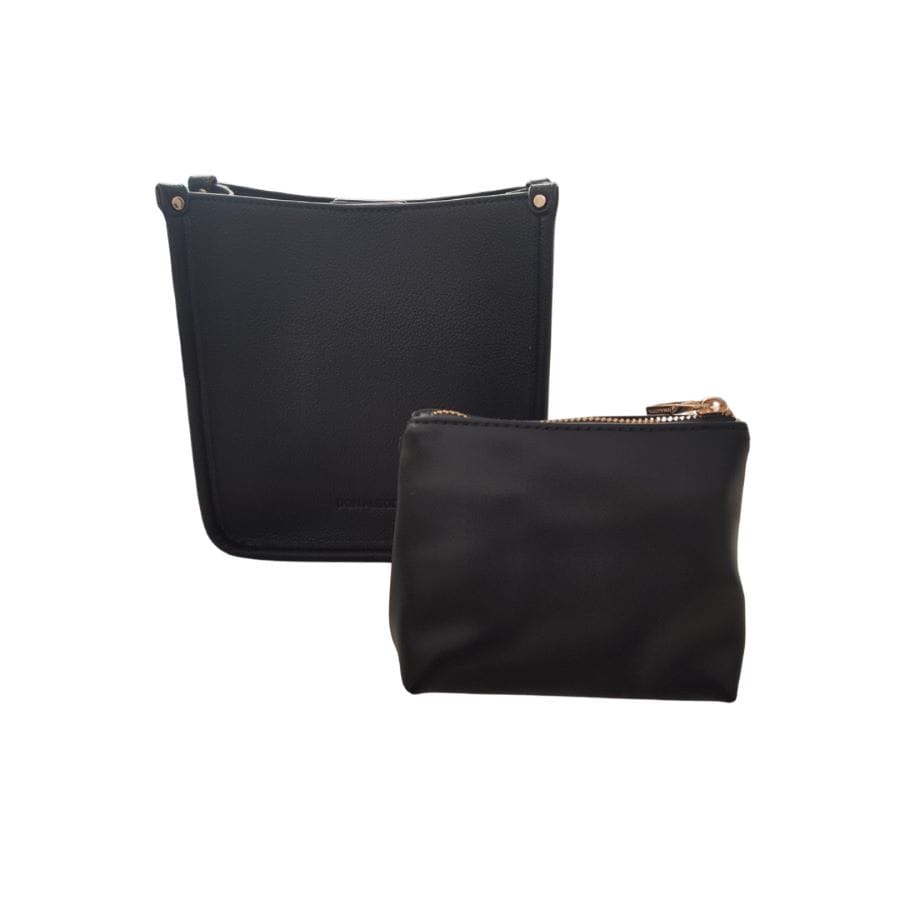 Bolso bandolera negro Don Algodon con neceser o monedero extríble, cómodo y ligero