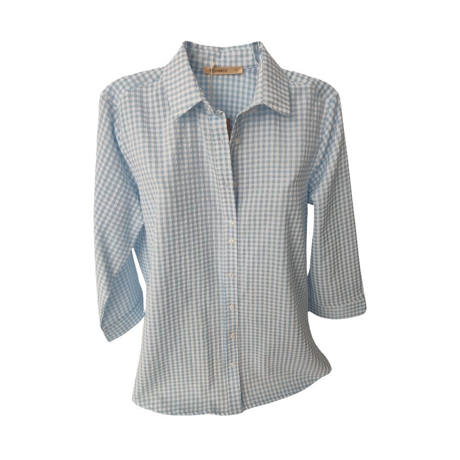 Camisa cuadros de vichy en colores azules y blancos fabricado por Virginia&Co