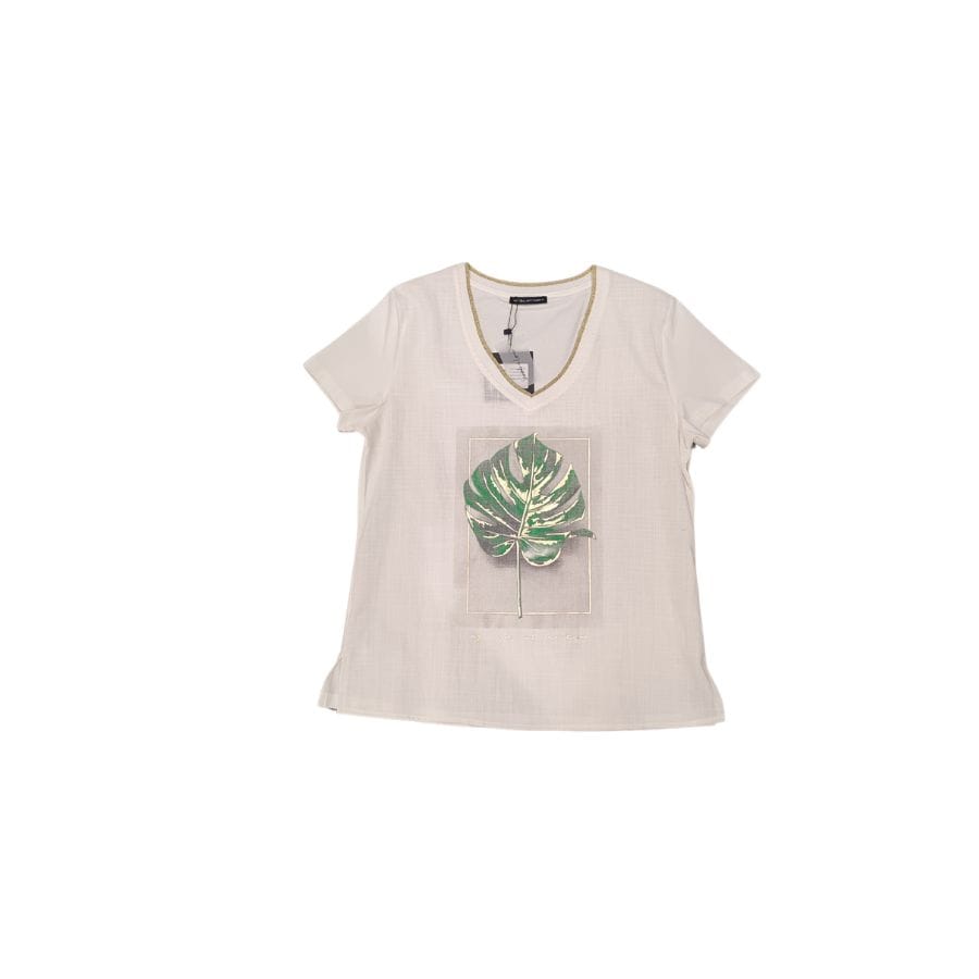 Camiseta blanca manga corta y hoja verde de Ian Lambert
