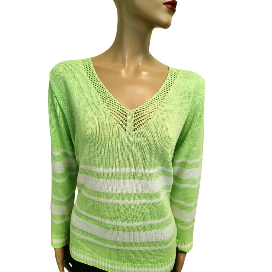 Jersey verde y blanco de punto con cuello pico de Look Maglia