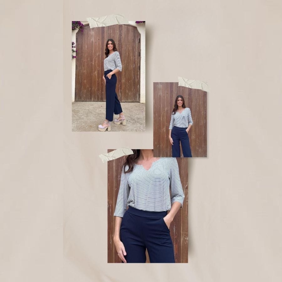 Pantalón recto de punto con bolsillo francés