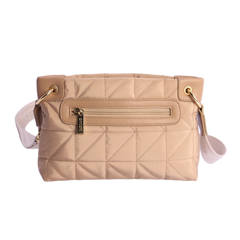 Bandolera de Amichi color beige en textil con pespuntes