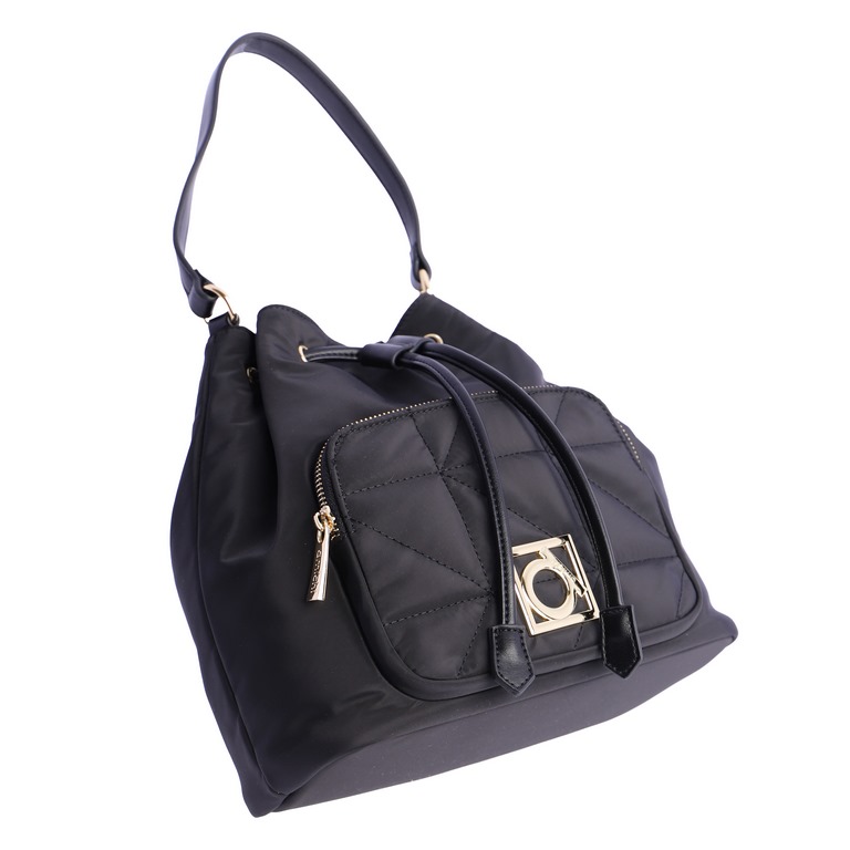 Bolso bombonera en color negra de Amichi con asa corta y larga