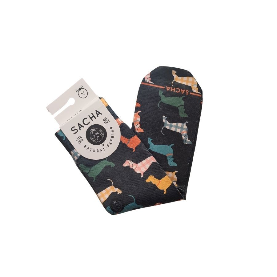 calcetines perro Salchicha de Sacha en varios colores con fondo negro