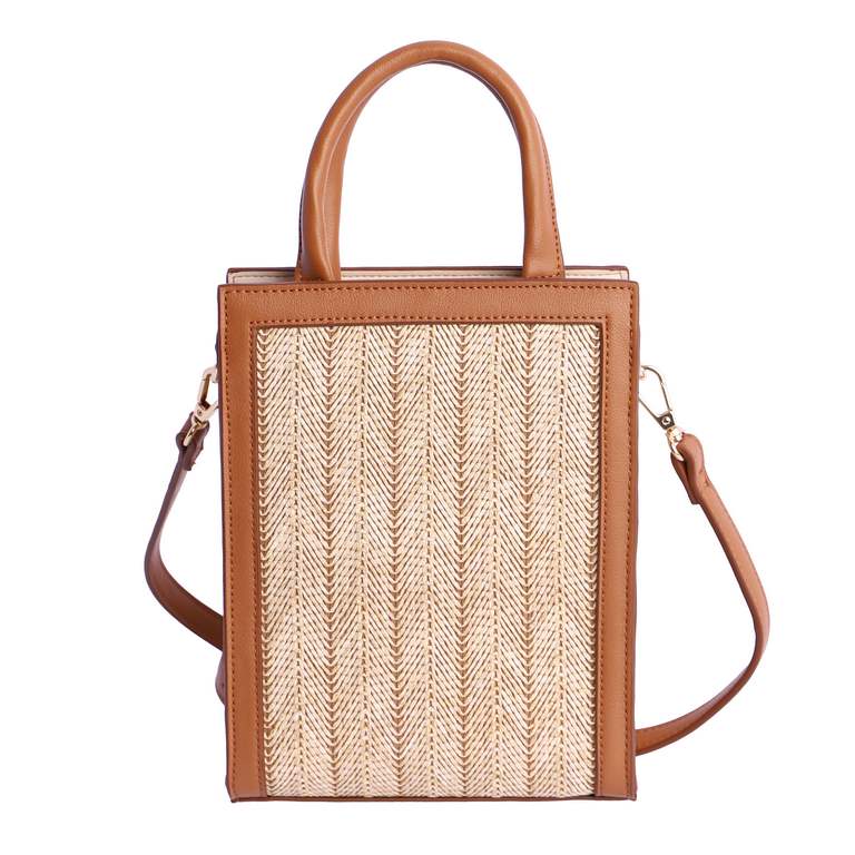 Bolso de mano y bandolera natural de amichi con cierre cremallera