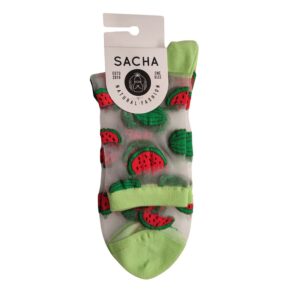 Calcetines transparentes Sacha sandias en color verde y rojo