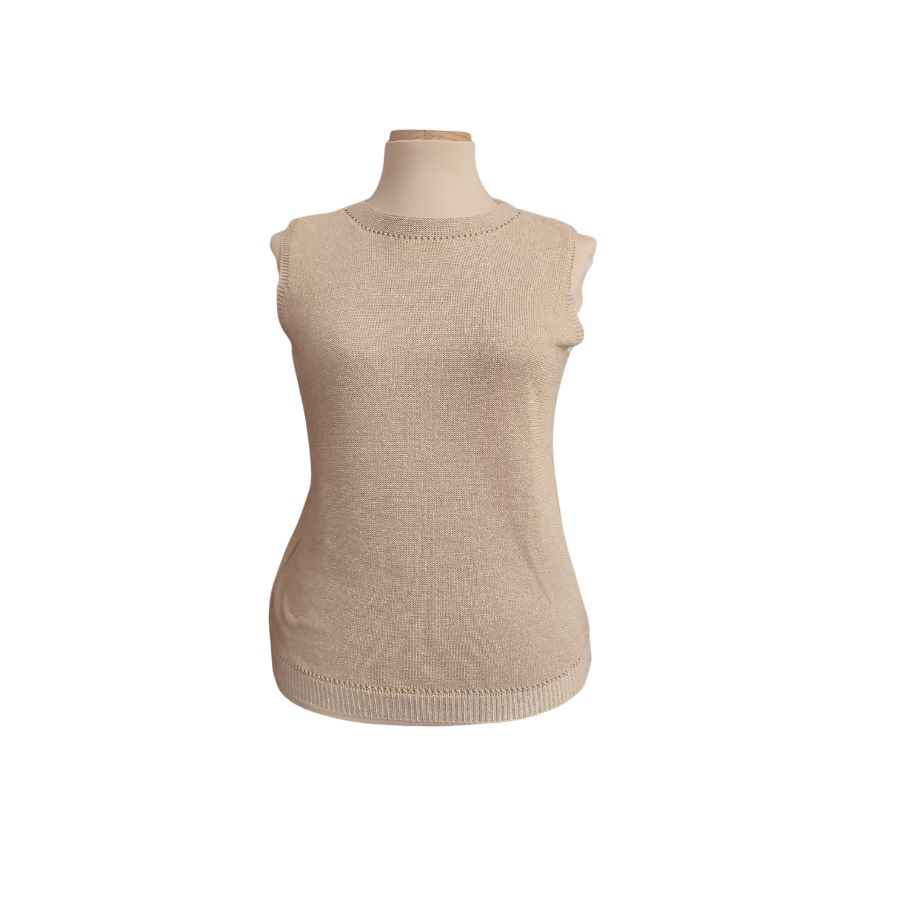 Top beige sin magas con lurex fabricado en España