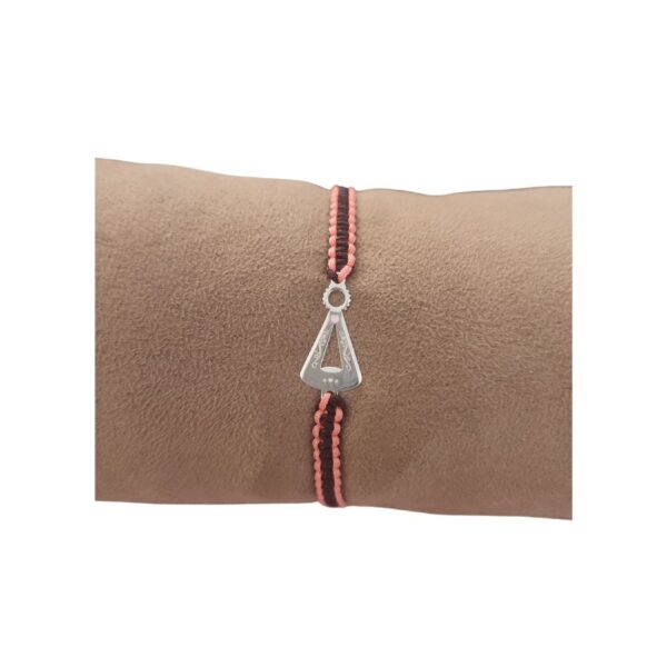 Pulsera Covadonga diseño único en plata de ley en color salmón y marrón fabricada por Enredando con Sara en España