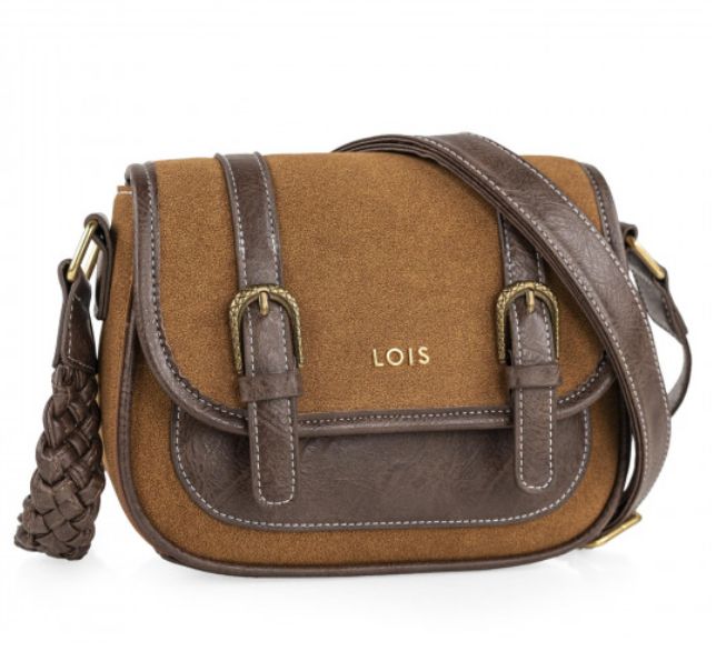 Bolso con bolsillo exterior con cremallera de estilo retro de solapa y cierre magnético de Lois
