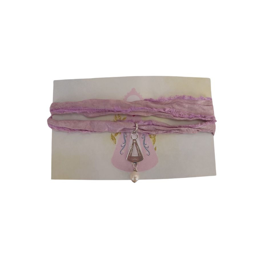 Pulsera Virgen de Covadonga en plata de ley y perla natural
