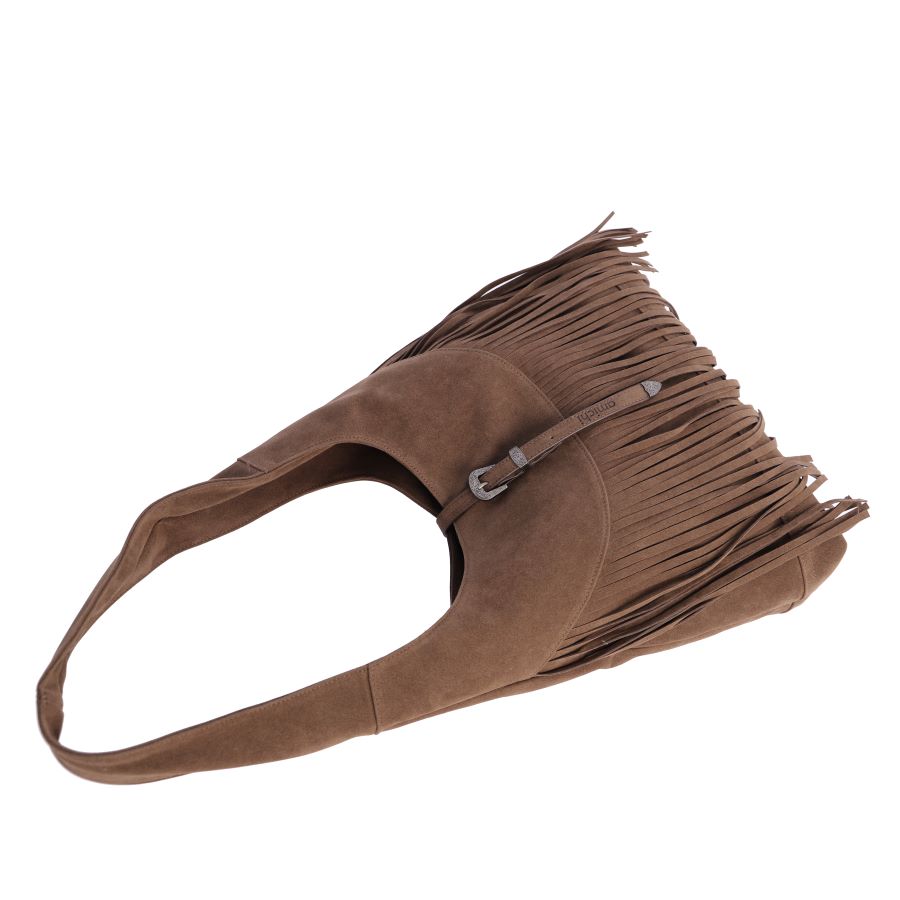 El bolso Amichi flecos es de estilo bohemio y actual en suave imitación ante