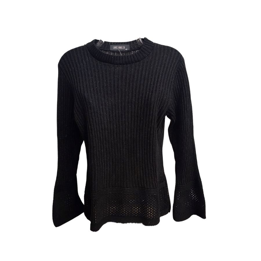 Jersey de punto elegante con detalle manga acampanada y cuello redondo fabricado en España