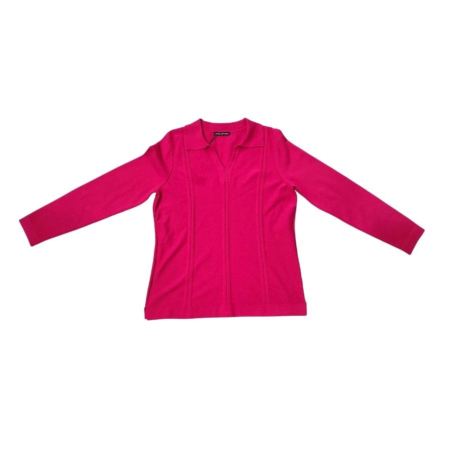 Jersey vintage color grana con cuello solapa y escote en V
