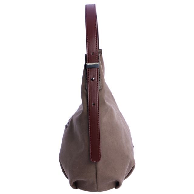 Bolso Hobo Efecto Ante versátil en color neutro para cualquier ocasión. Su diseño curvo se adapta perfectamente. Don Algodon original.