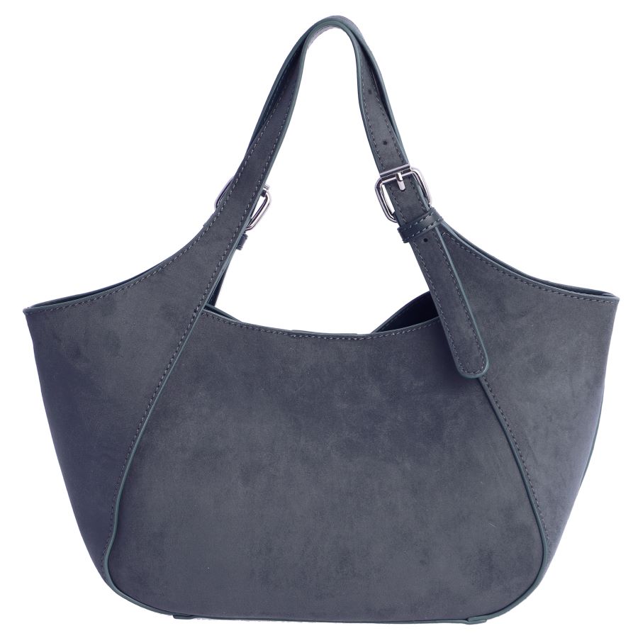 Shopper de antelina un conjunto de dos piezas en un sofisticado estilo vintage y vesátil en color azul grisaceo de Don Algodon