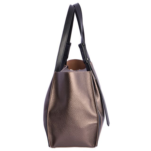 Set Bolso Don Algodon. Bolso ético y chic de piel vegana (sintética) en un llamativo tono bronce. Diseño Shopper con logo discreto DA. Estilo, espacio y conciencia.