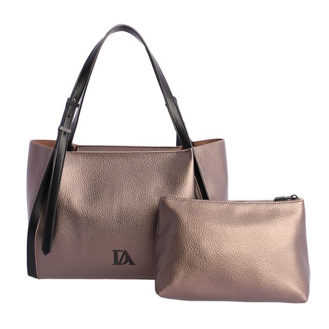Set Dos Bolsos Versátiles. Bolso de mano o de hombro de gran capacidad en la combinación de colores más chic: bronce metálico y negro. Un accesorio clave para tu fondo de armario