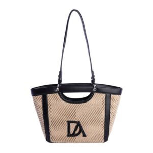 Bolso hombro compacto elegante. Bolso de hombro don algodon compacto con cierre de cremallera y logo metal.
