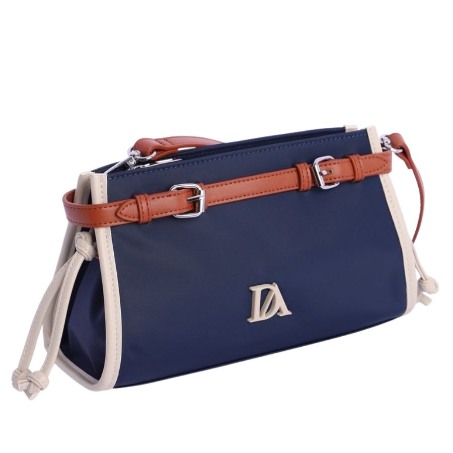 Bolso Bandolera Mujer Azul. Bolso pequeño Don Algodon azul marino con hebillas decorativas frontales.