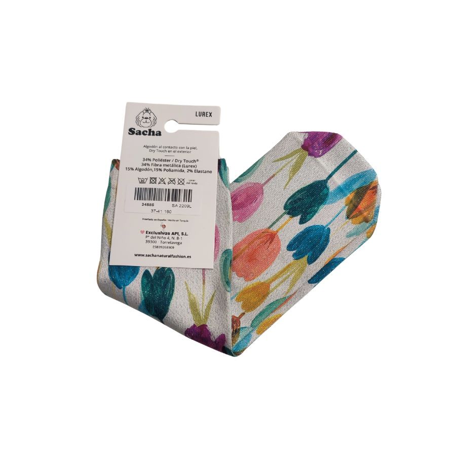 Calcetines Mujer Flores Sacha. Calcetines de mujer con efecto glitter lurex y estampado floral. Talla única, fabricados con Dry Touch para mayor transpirabilidad y confort diario.