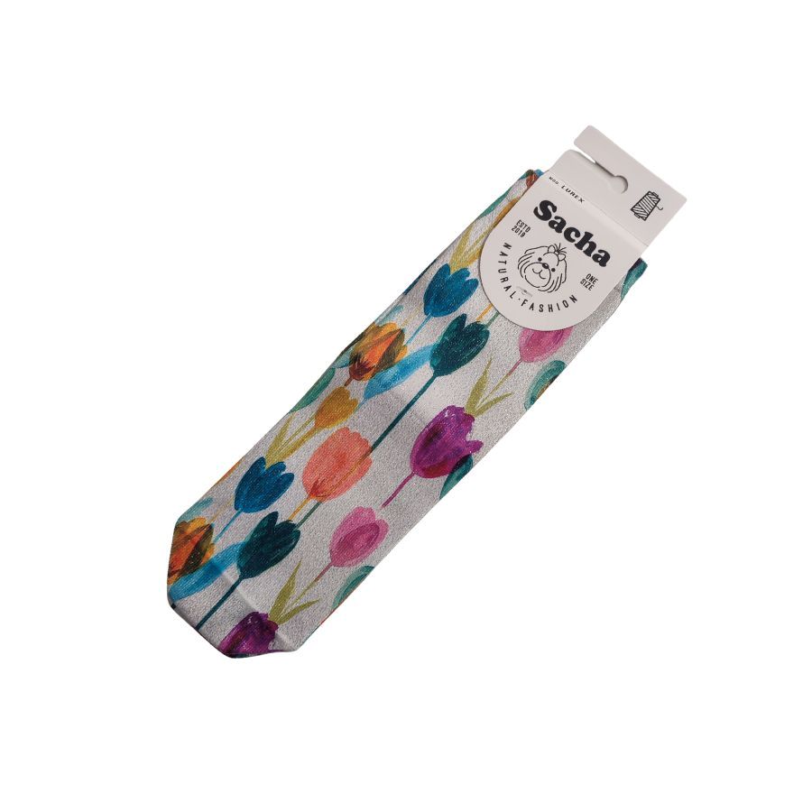 Calcetines Mujer Flores Sacha.Complemento de moda Sacha con brillo metálico y dibujo de tulipanes. Calcetines fantasía de alta calidad, perfectos para regalar o renovar tu armario.