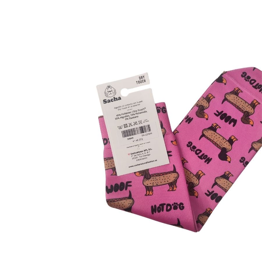Calcetines Divertidos Hombre Rosa. Calcetines estampados con motivos de perros y comida (Hot Dog). Disponibles en talla única (41-46), son el regalo original para hombre que marca tendencia esta temporada por su estilo colorido y desenfadado.
