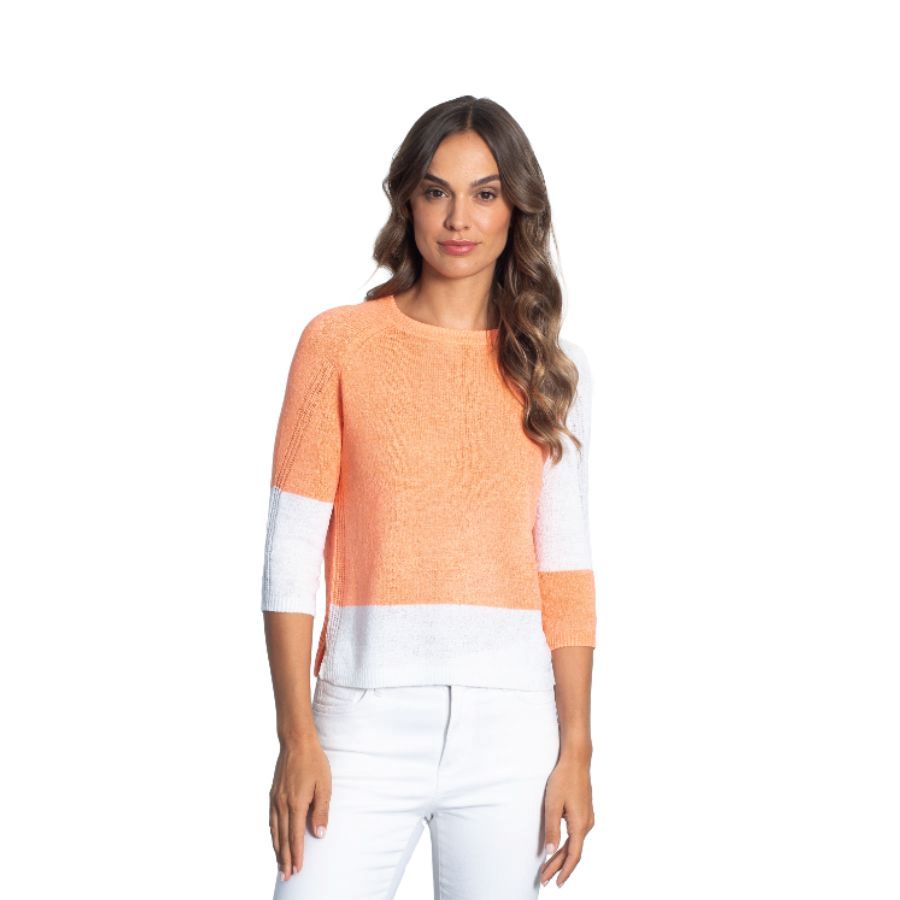 Jersey Punto Bicolor Mujer. Jersey tricotado con acabado sutil y bloques cromáticos. Corte raglán que ofrece máxima libertad de movimiento y un estilo chic.