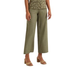 Pantalón Culotte Verde Mujer. Moderno pantalón culotte en tono verde bosque con acabado rústico de alta calidad. Una prenda ligera y sofisticada ideal para combinar con la blusa a juego.