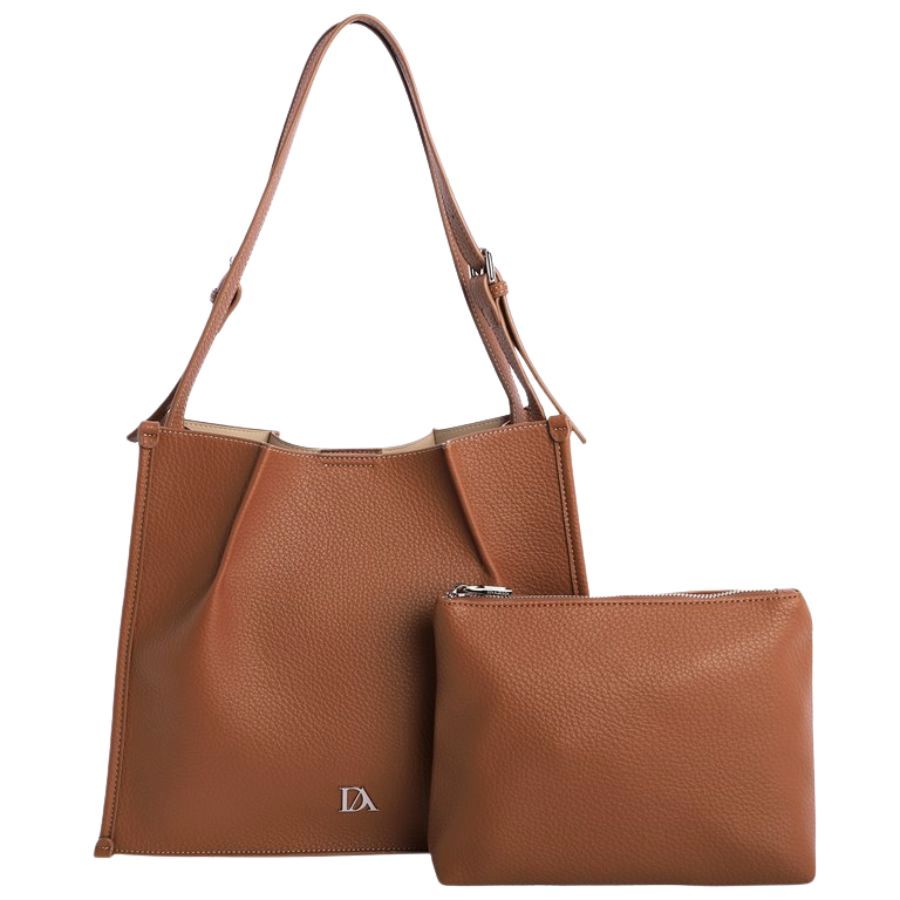 Bolso Shopper Cuero Mujer. Bolso estilo shopper Don Algodon marrón con doble asa ajustable y compartimento interior extraíble para organización de mujer.