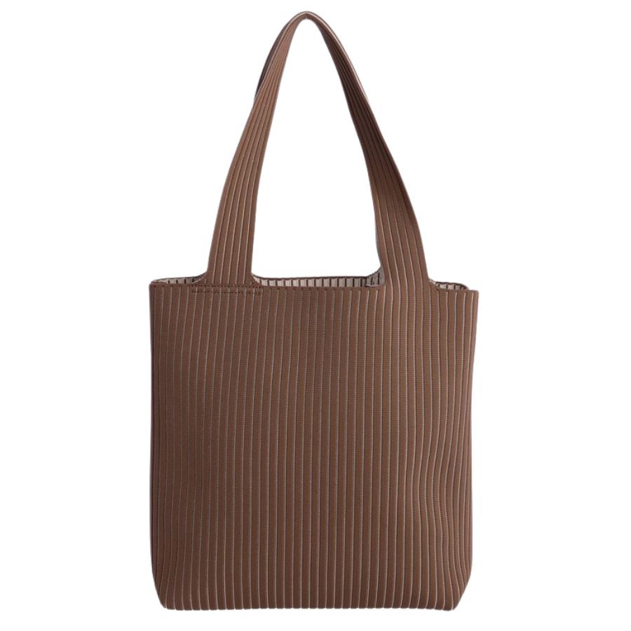 Bolso Hombro Ligero Mujer. Bolso tipo shopper Don Algodon en color marrón con paneles laterales en contraste beige natural.