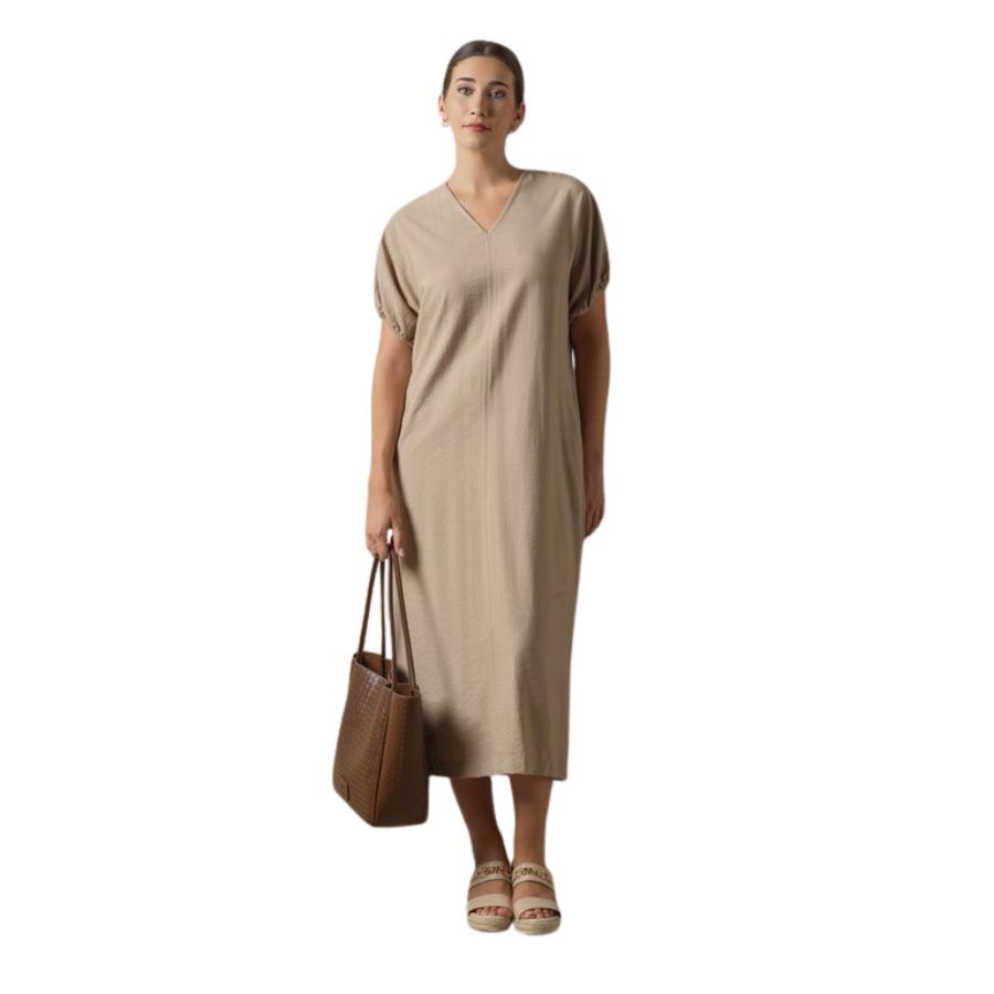Vestido Midi Marrón Claro. Vestido midi con bolsillos de Don Algodon en color marrón claro de estilo casual