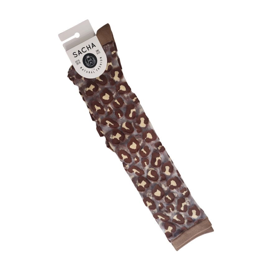 Minimedias Transparentes de Sacha. Minimedias cortas transparentes de fantasía con diseño de leopardo marrón. Su tejido elástico de rejilla ligera se adapta perfectamente, siendo el complemento original ideal para tu día a día.
