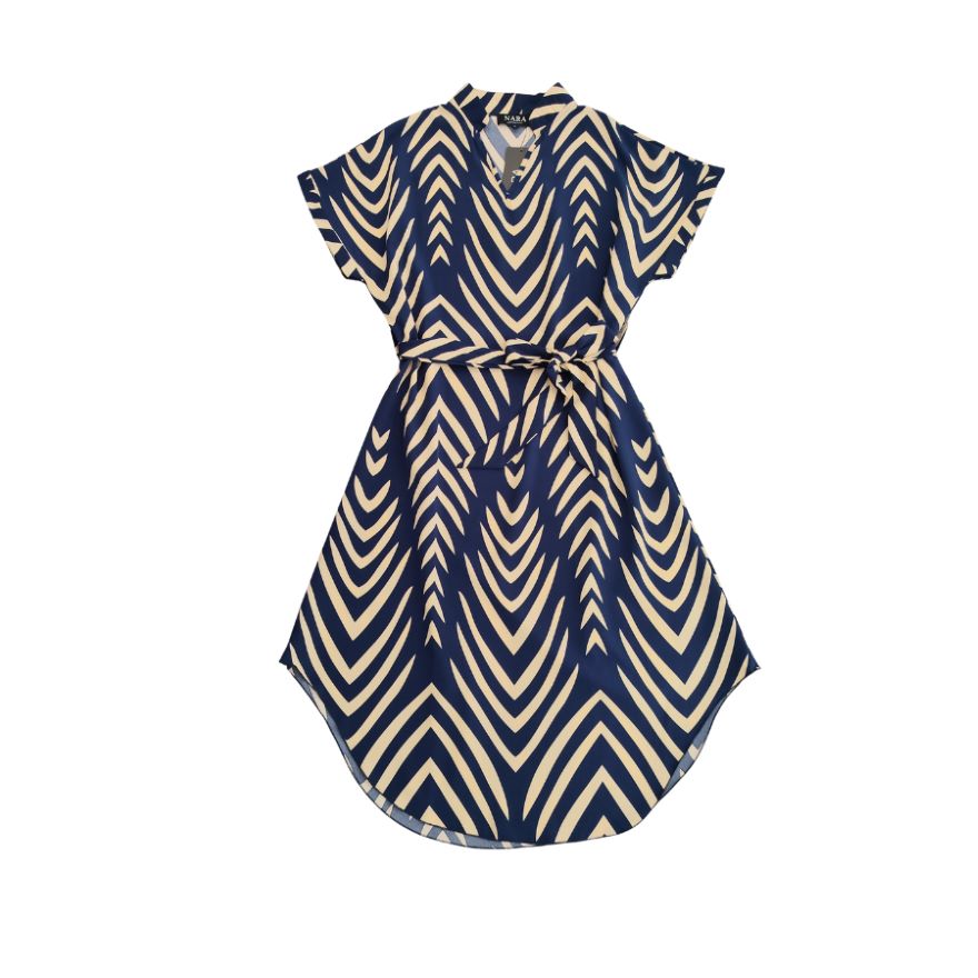 Vestido Marino de Mujer. Vestido azul y beige la combinación perfecta para cualquier evento.
