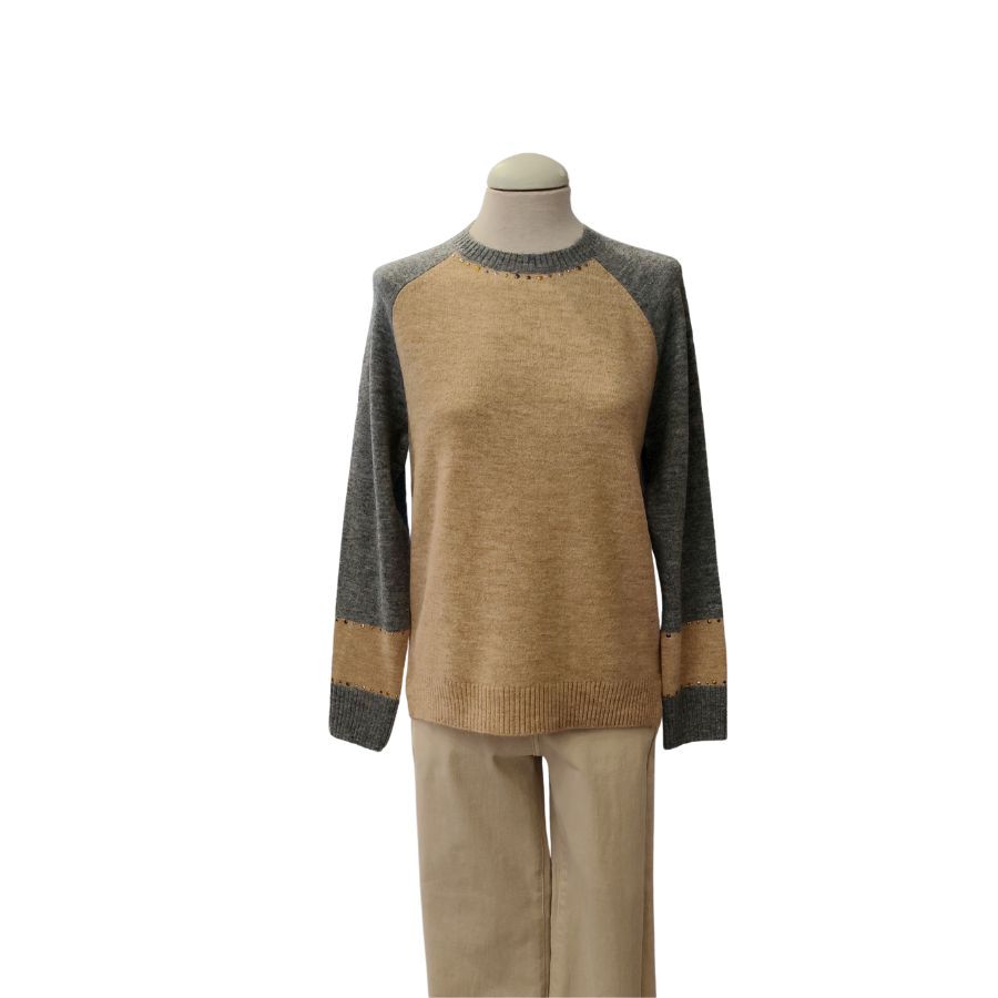 Jersey beige Ian Lambert para mujer con mangas grises