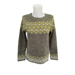Jersey Mujer Verde MCM con estampado geométrico en verde lima y crudo