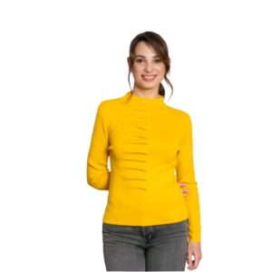 Jersey oro Ian Lambert para mujer con cuello alto y detalle delantero