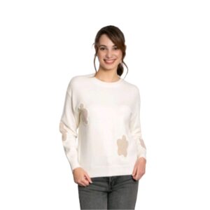 Jersey de punto crudo para mujer de Ian & Lambert con motivos florales beige y manga larga