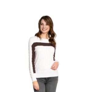 Jersey de punto trenzado blanco de Ian & Lambert con detalles marrones