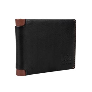 Vista lateral de la cartera Lois negra y marrón con perfil fino